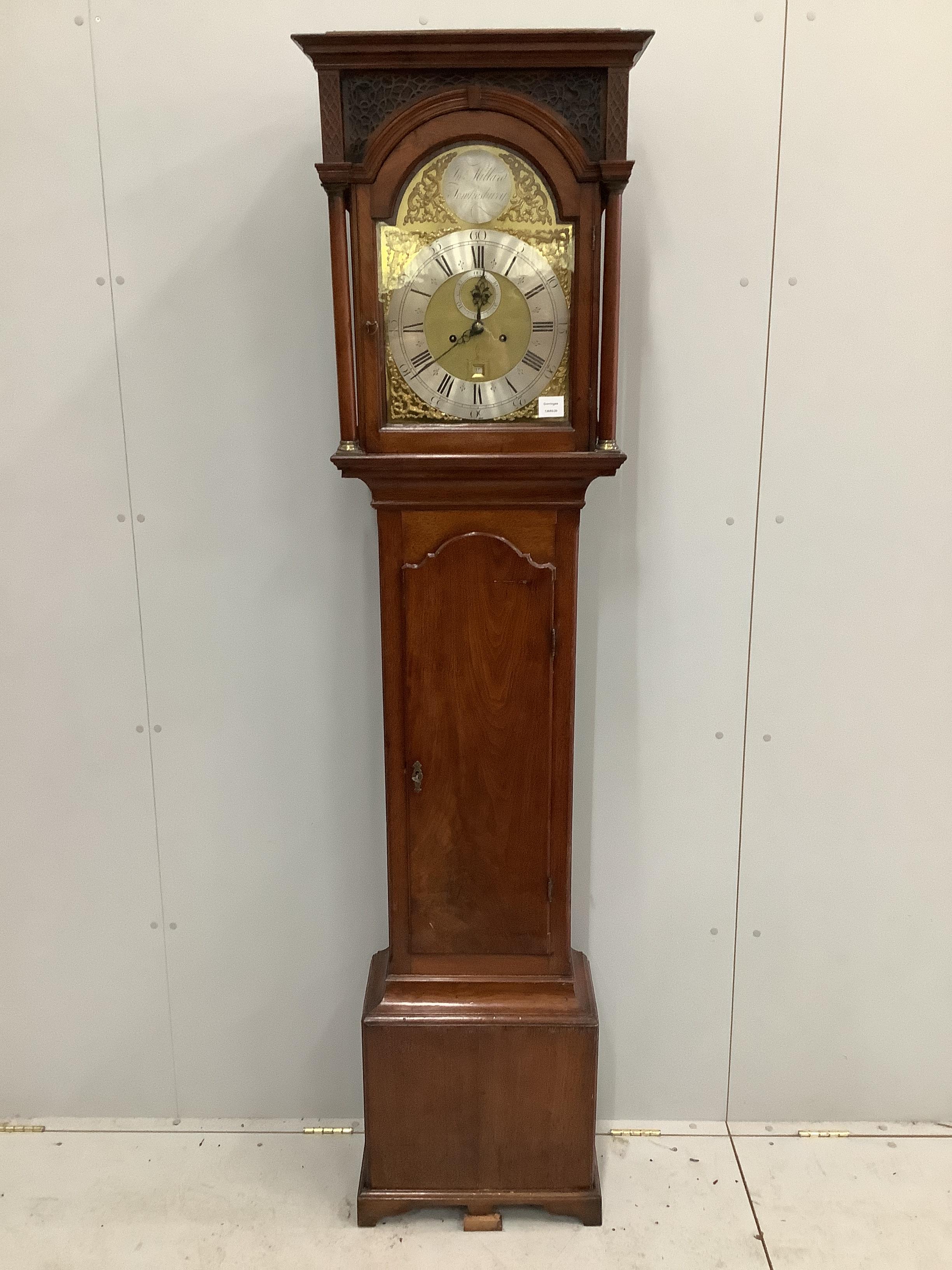 A George III mahogany eight day longcase clock, the brass dial marked Millard, Tewkesbury, height 209cm